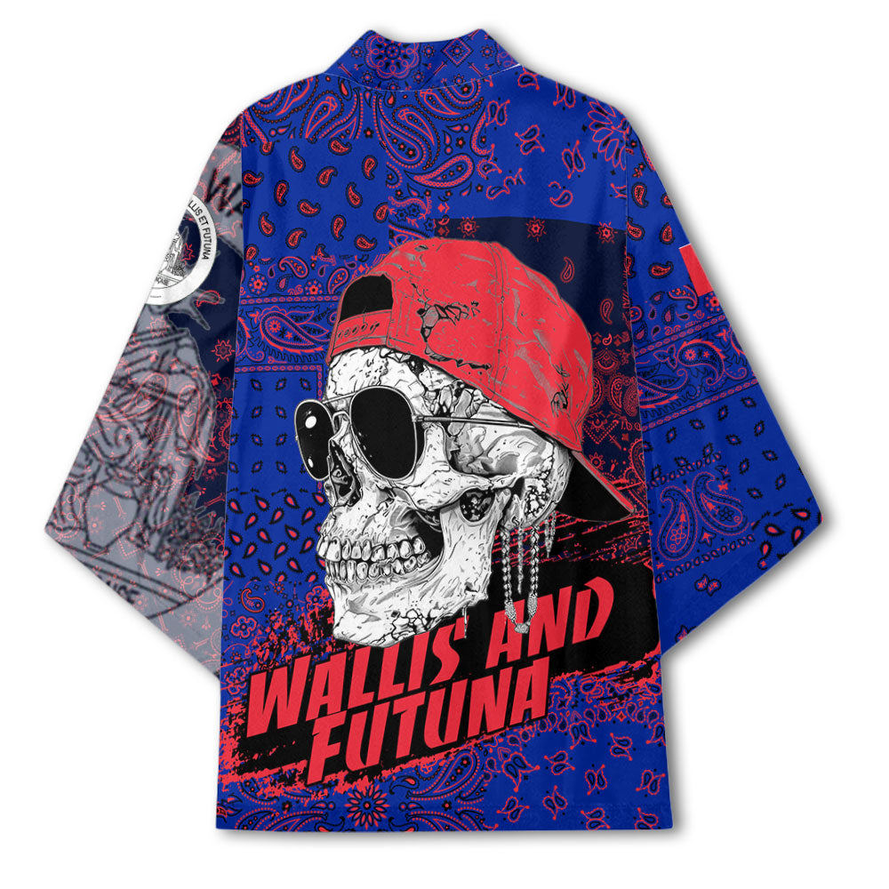 Wallis And Futuna Kimono Paisley Flag And Skull Style 3