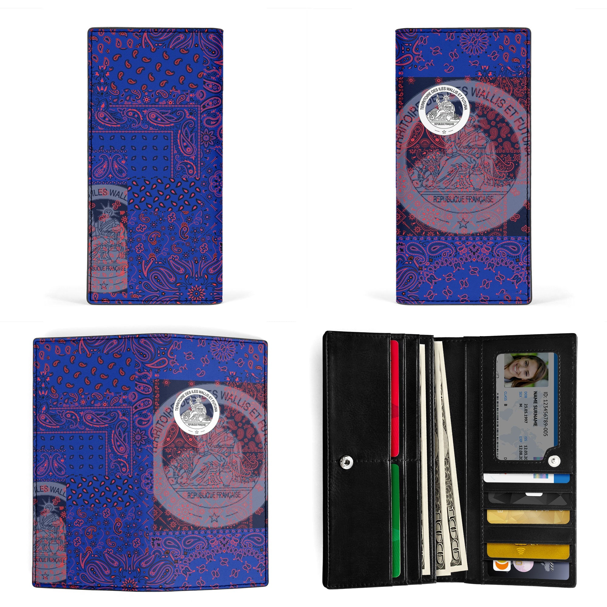 Wallis And Futuna Leather Wallet Paisley Flag And Skull Style 3