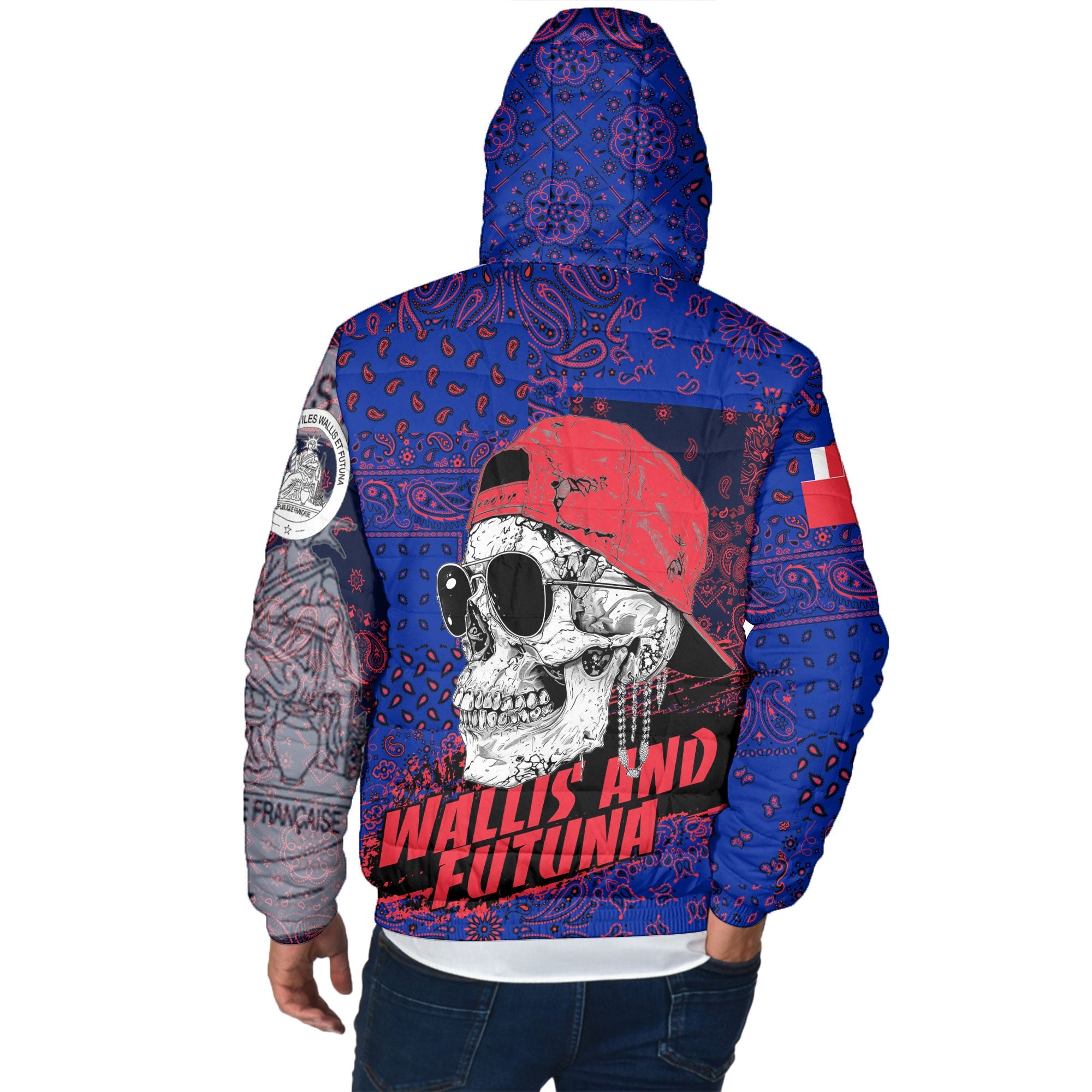 Wallis And Futuna Men Hooded Padded Jacket Paisley Flag And Skull Style 4