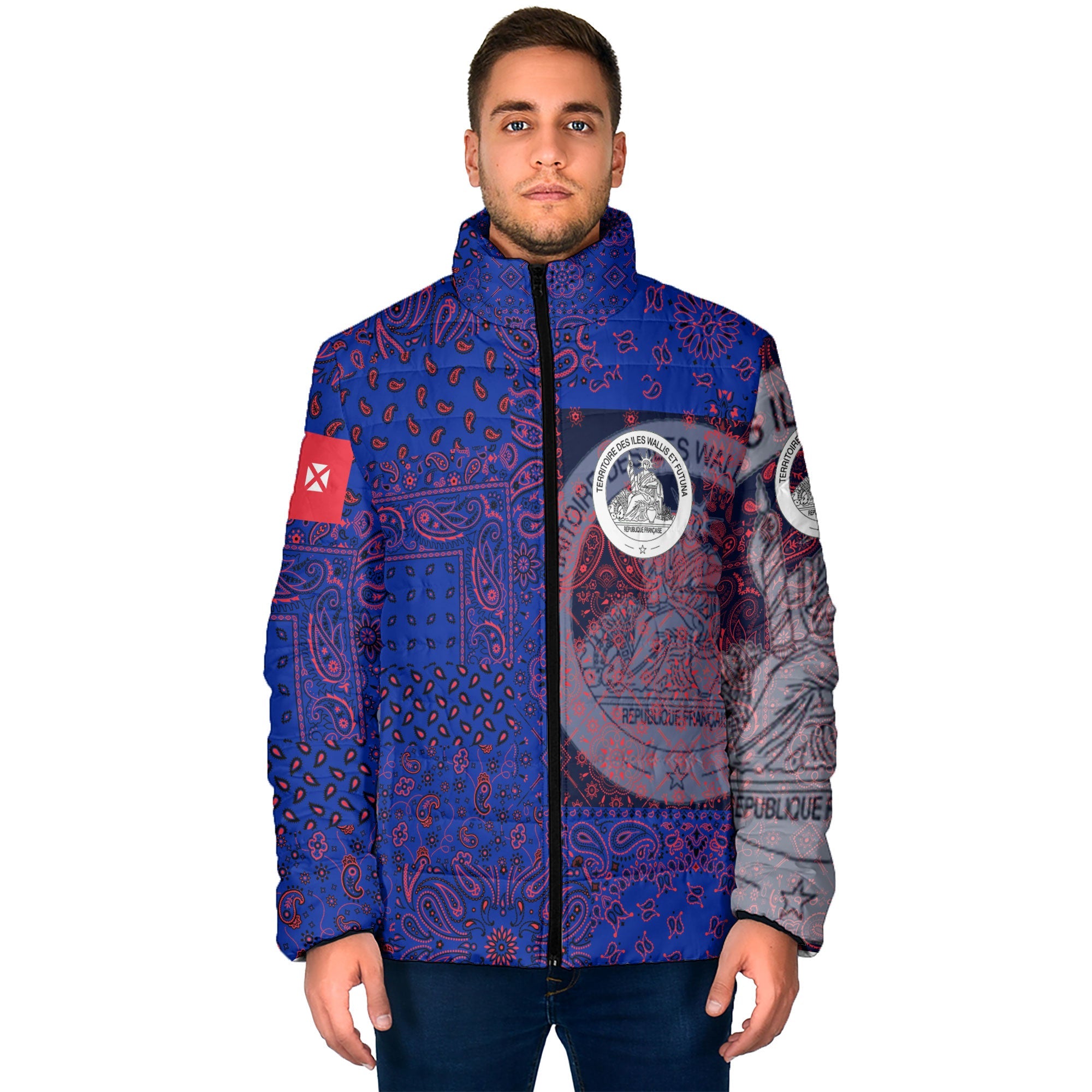 Wallis And Futuna Men Padded Jacket Paisley Flag And Skull Style 1