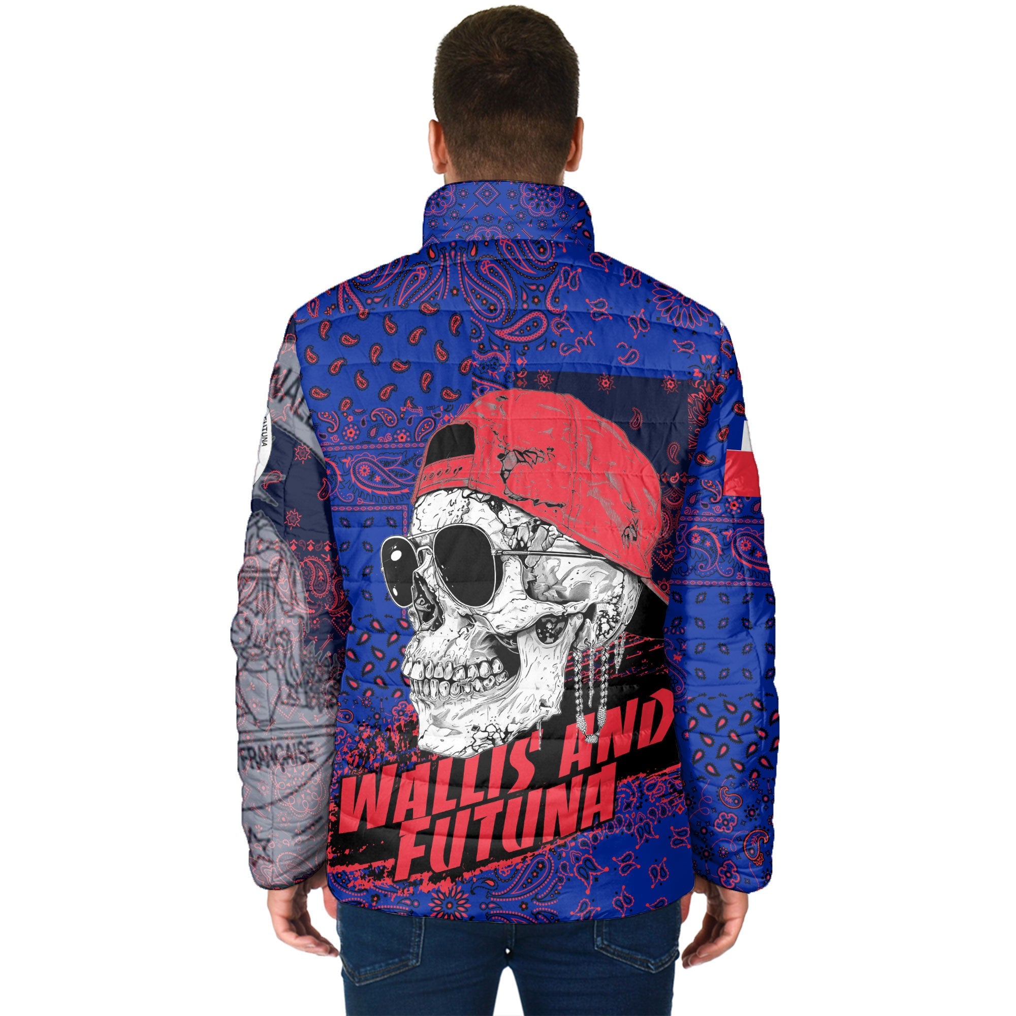 Wallis And Futuna Men Padded Jacket Paisley Flag And Skull Style 2