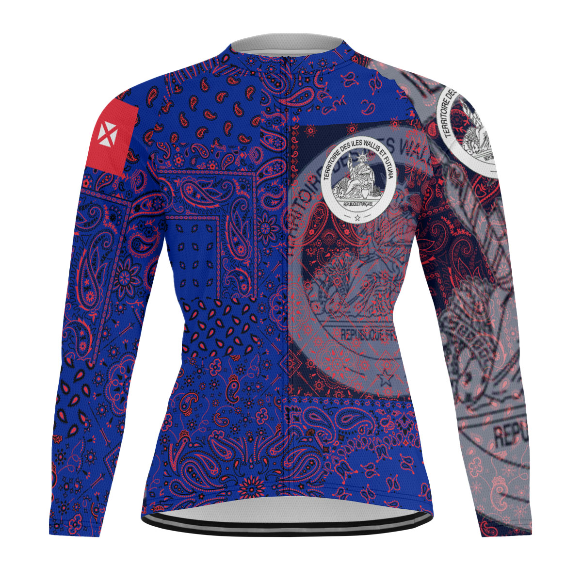 Wallis And Futuna Raglan Men Cycling Jersey Long Sleeve Paisley Flag And Skull Style 1