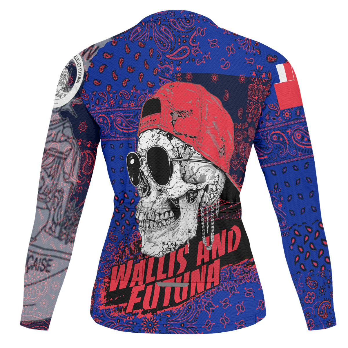 Wallis And Futuna Raglan Men Cycling Jersey Long Sleeve Paisley Flag And Skull Style 2