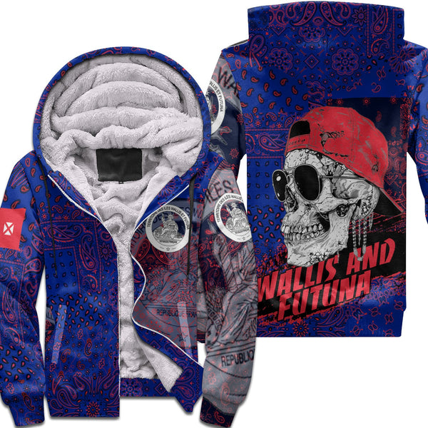 Wallis And Futuna Sherpa Hoodie Paisley Flag And Skull Style 1