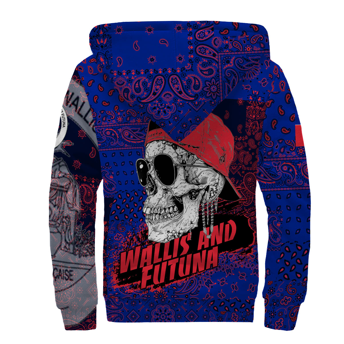 Wallis And Futuna Sherpa Hoodie Paisley Flag And Skull Style 2