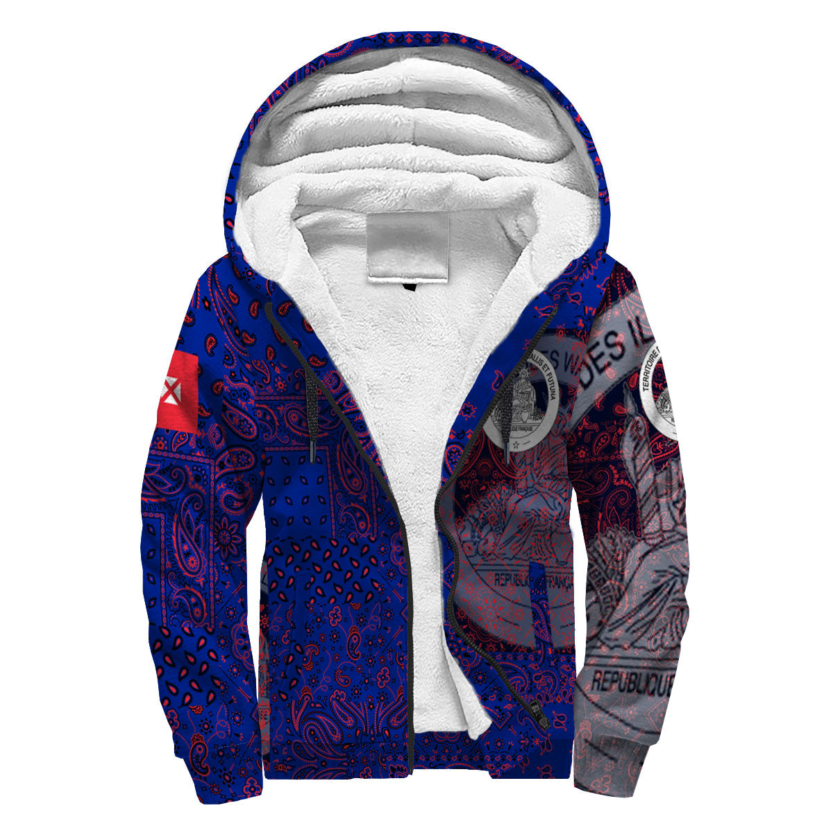 Wallis And Futuna Sherpa Hoodie Paisley Flag And Skull Style 3