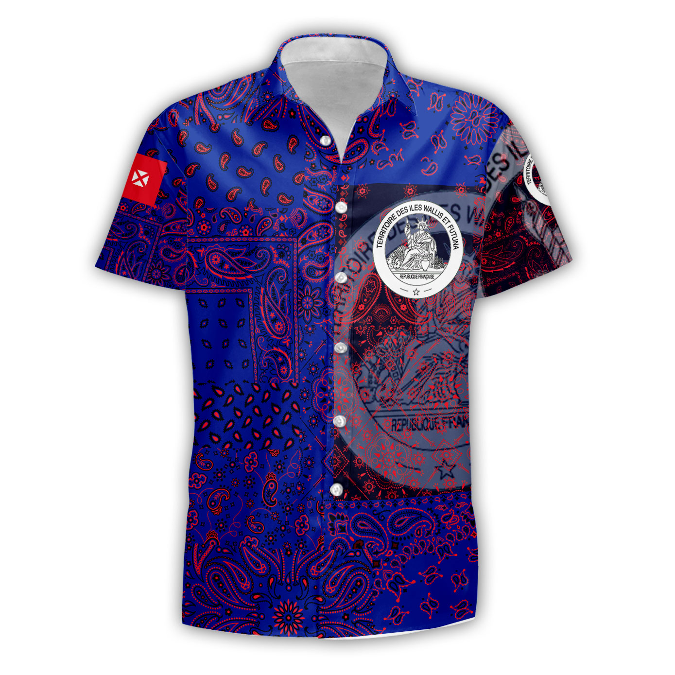 Wallis And Futuna Short Sleeve Shirt Paisley Flag And Skull Style 1