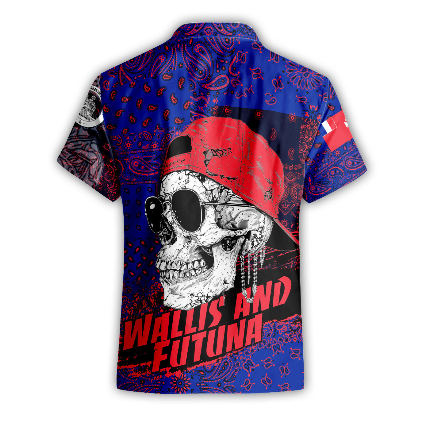 Wallis And Futuna Short Sleeve Shirt Paisley Flag And Skull Style 2