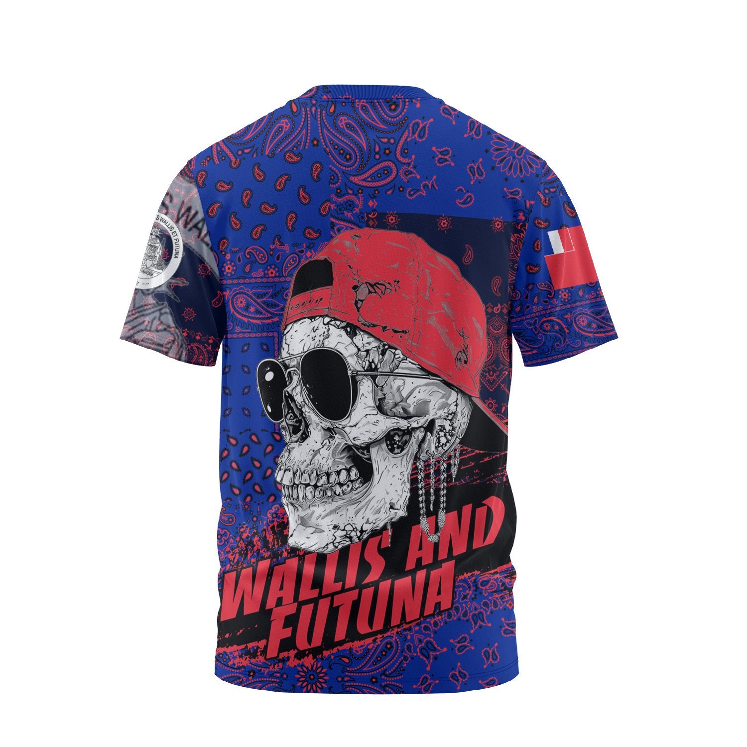 Wallis And Futuna T Shirt Paisley Flag And Skull Style 2