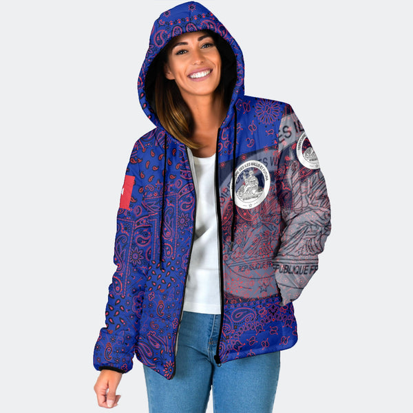 Wallis And Futuna Women Hooded Padded Jacket Paisley Flag And Skull Style 1