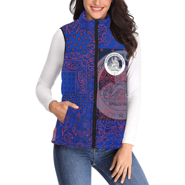 Wallis And Futuna Women Padded Jacket Vest Paisley Flag And Skull Style 1