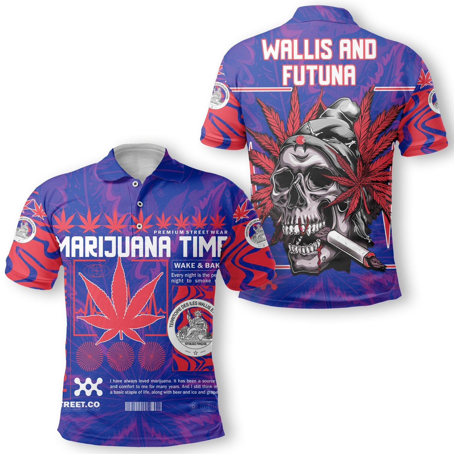 Wallis and Futuna Polo Shirt Flag & Coat Of Arms Marijuanas Style