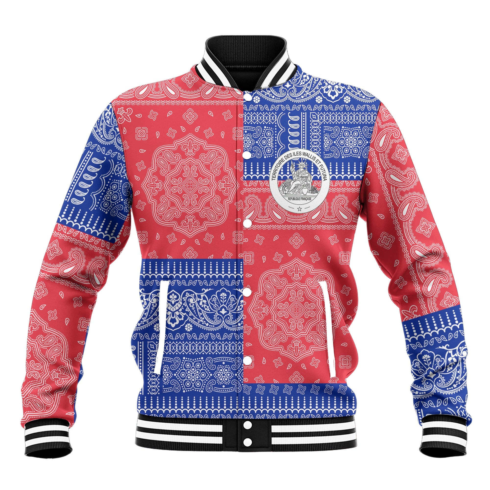 Wallis And Futuna Baseball Jacket Flag And Paisley Basic Style 2