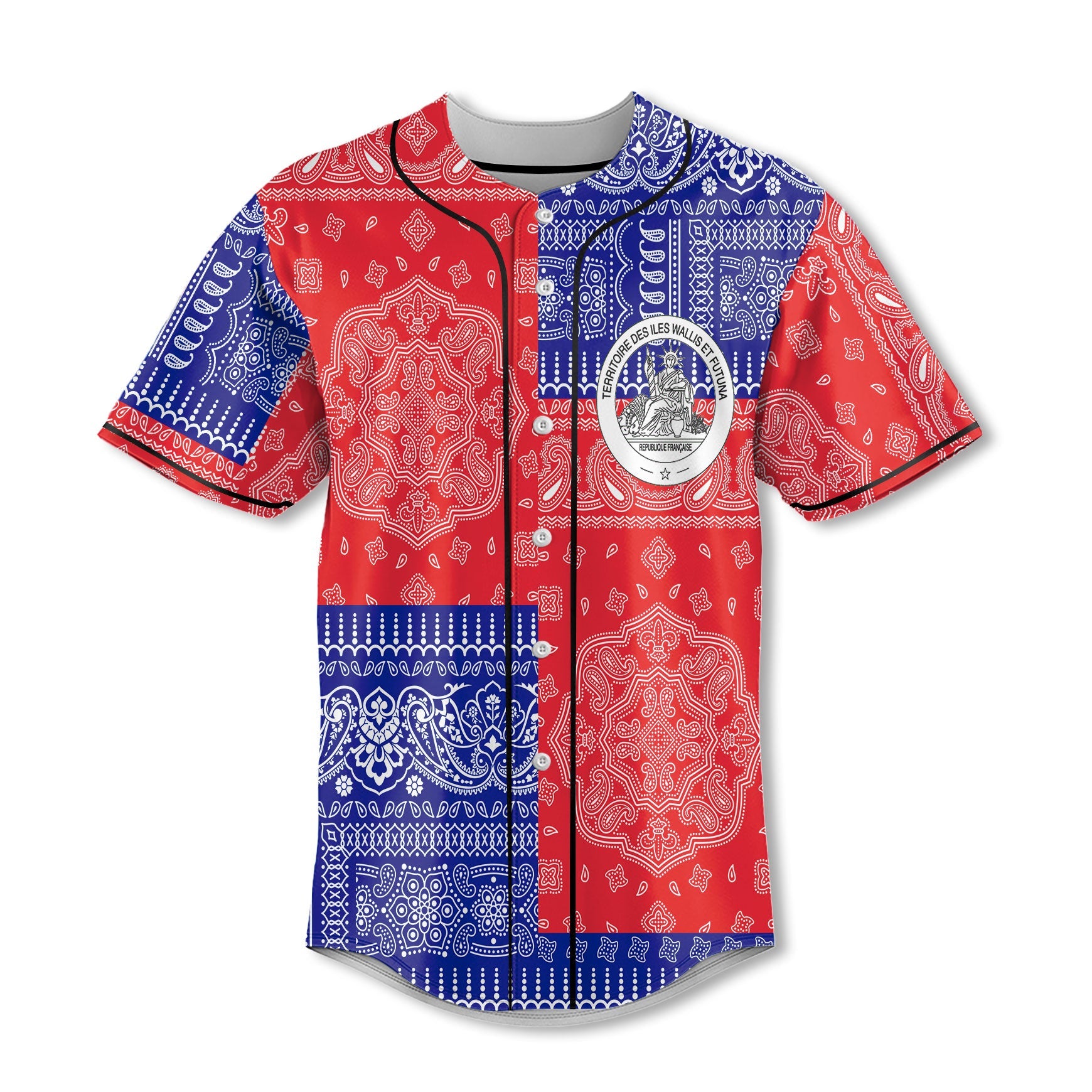 Wallis And Futuna Baseball Jersey Flag And Paisley Basic Style 2