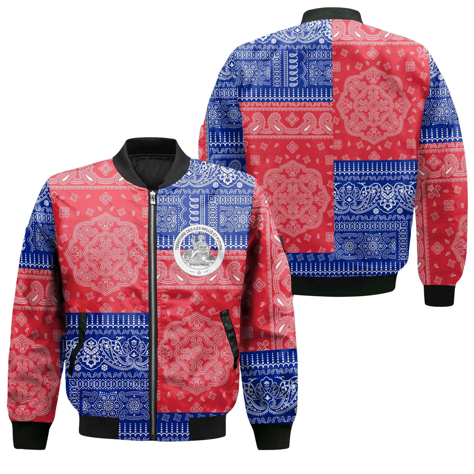 Wallis And Futuna Bomber Jacket Flag And Paisley Basic Style 1