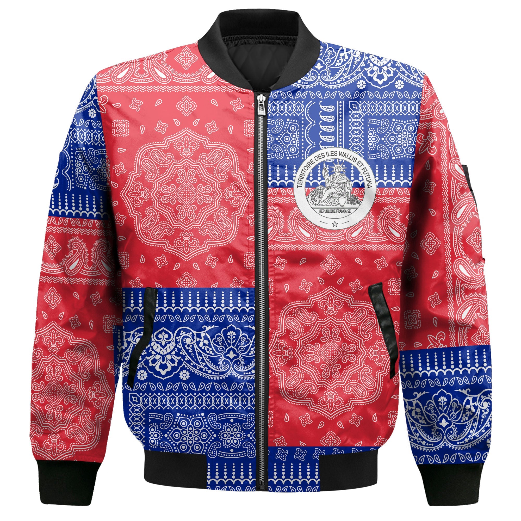 Wallis And Futuna Bomber Jacket Flag And Paisley Basic Style 2