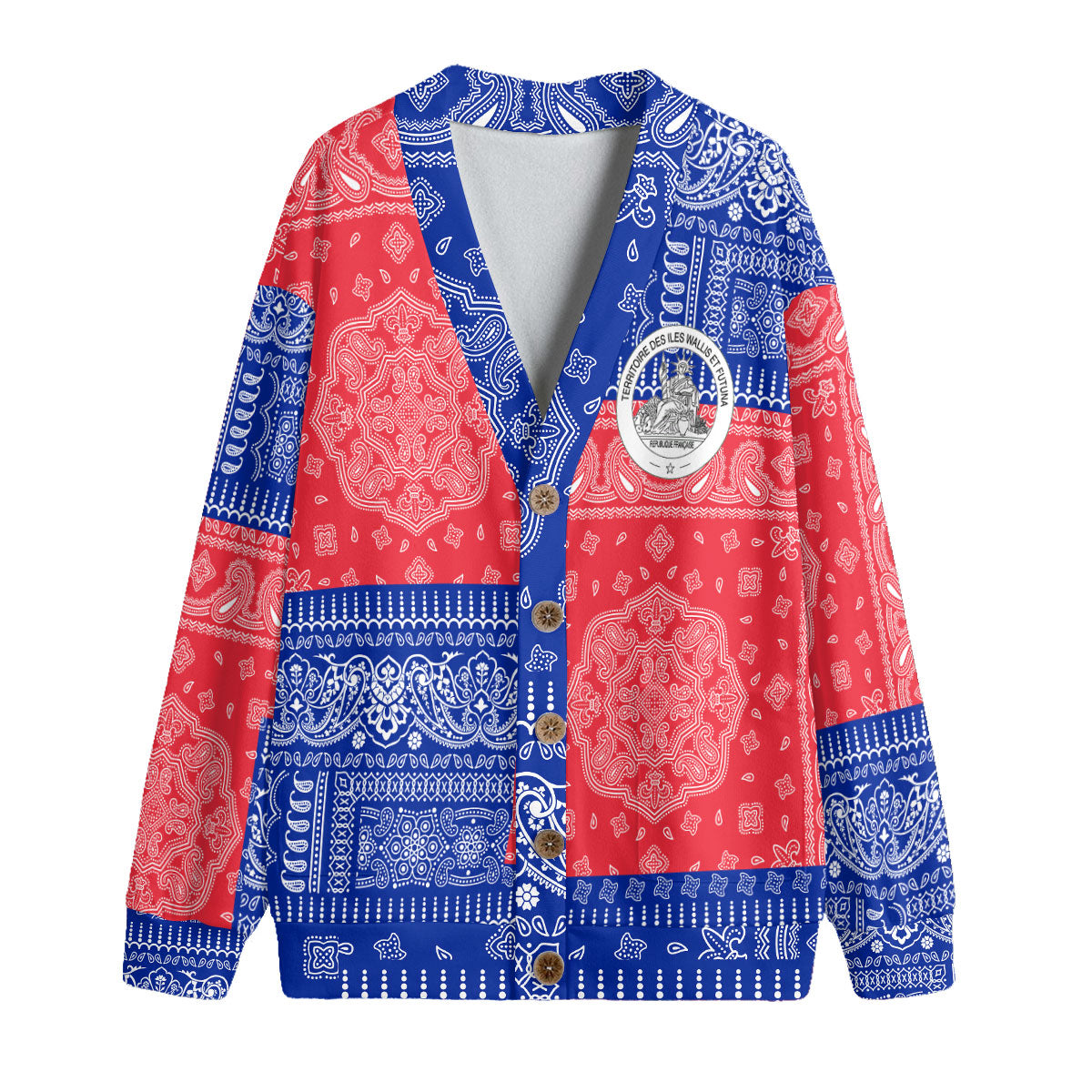 Wallis And Futuna Fleece Cardigan Flag And Paisley Basic Style 1