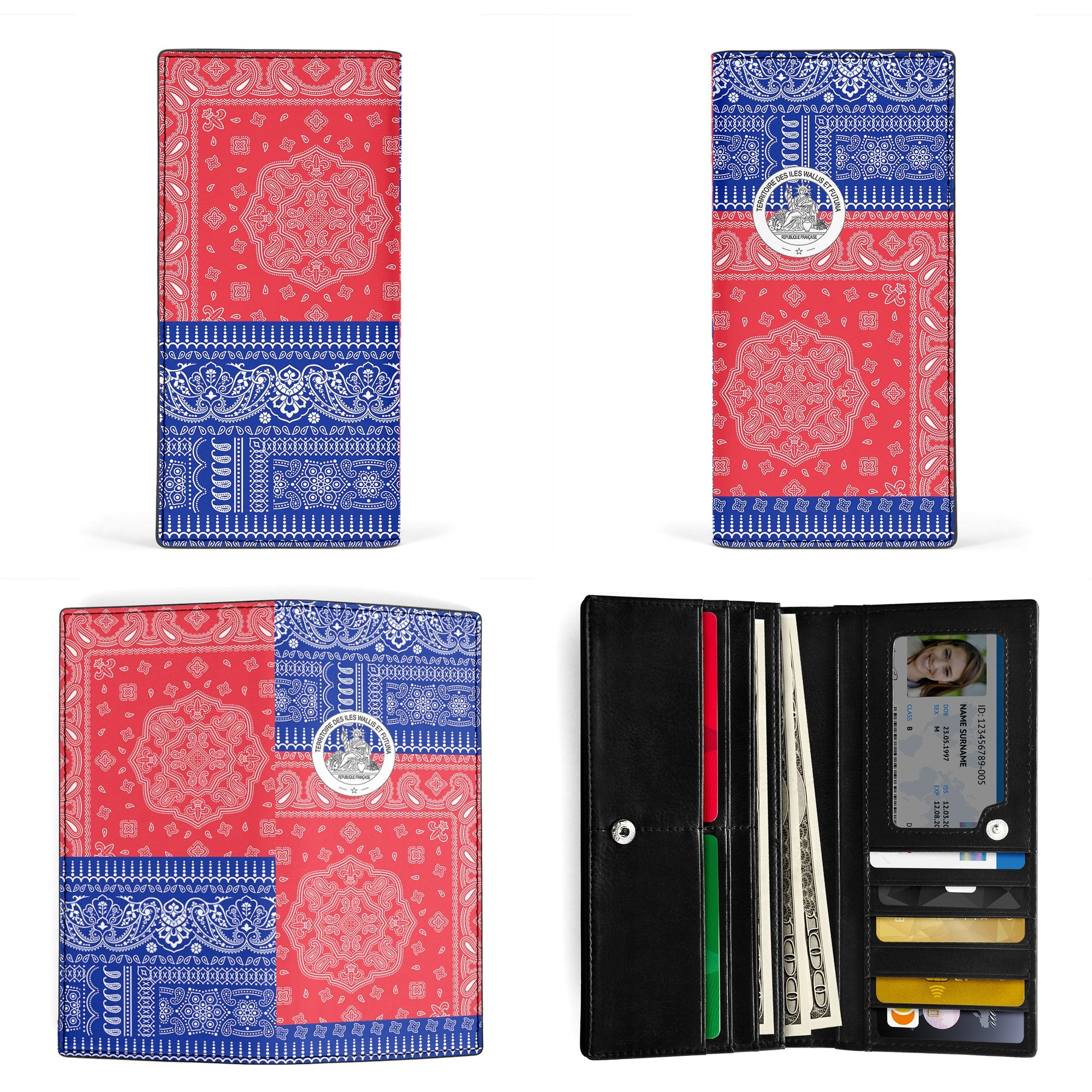 Wallis And Futuna Leather Wallet Flag And Paisley Basic Style 3