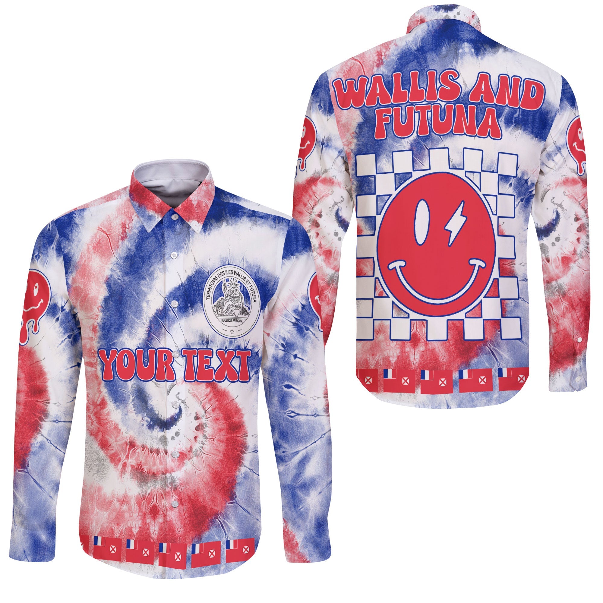 Wallis And Futuna Long Sleeve Button Shirt Custom Tie Dye Style 3