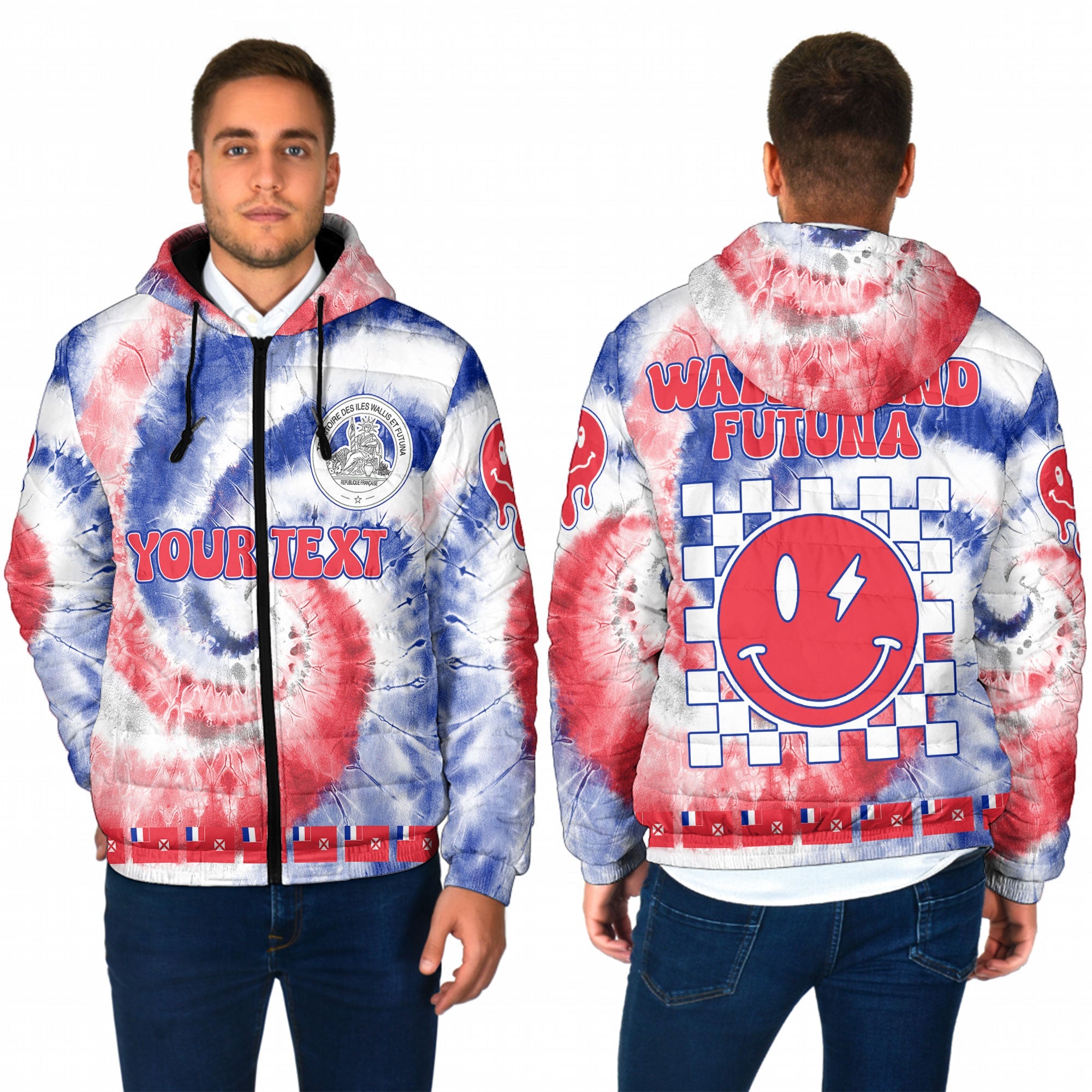 Wallis And Futuna Men Hooded Padded Jacket Custom Tie Dye Style 1