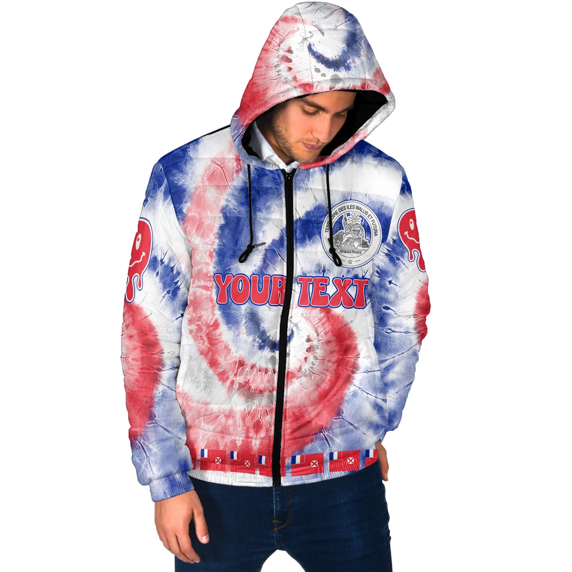 Wallis And Futuna Men Hooded Padded Jacket Custom Tie Dye Style 2