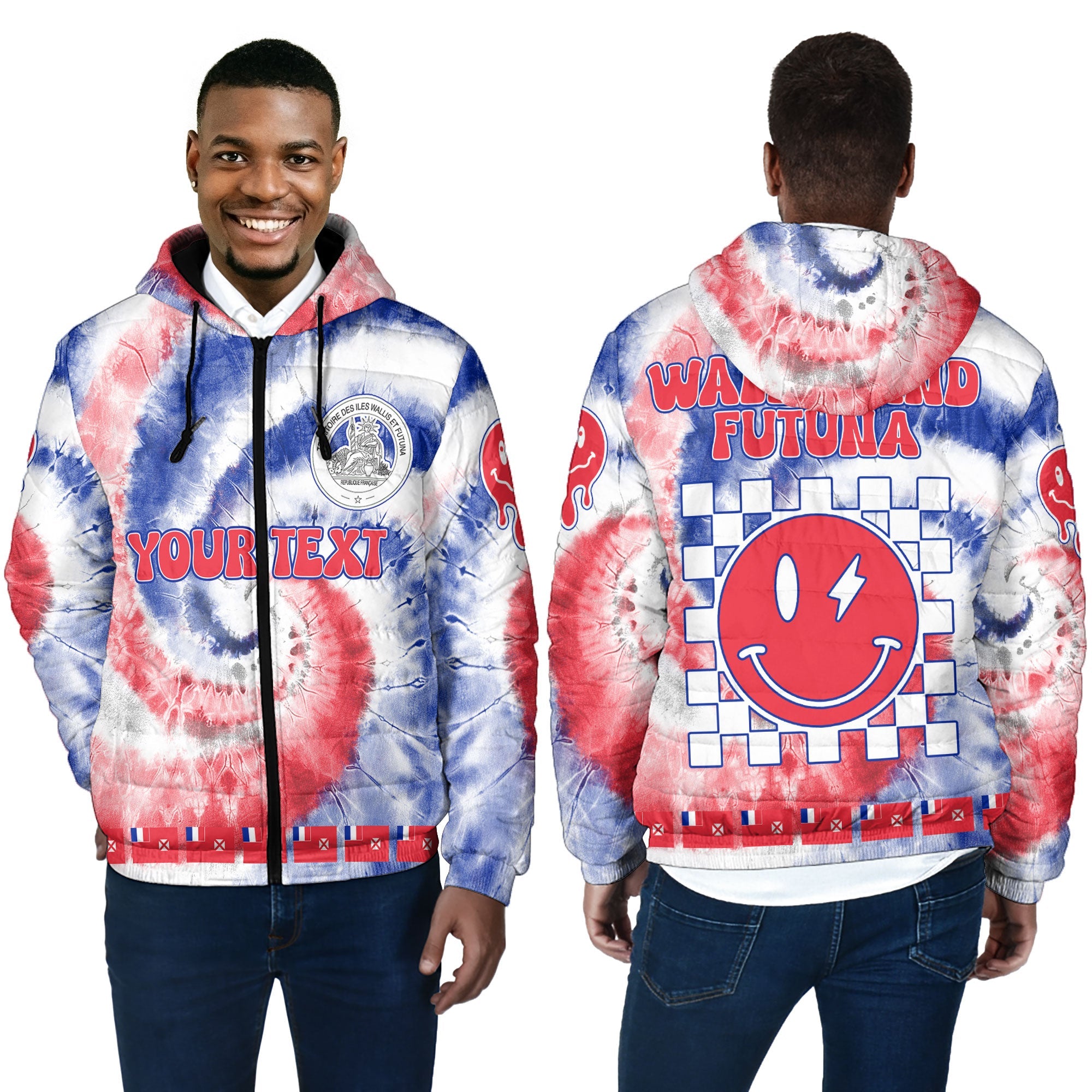 Wallis And Futuna Men Hooded Padded Jacket Custom Tie Dye Style 5