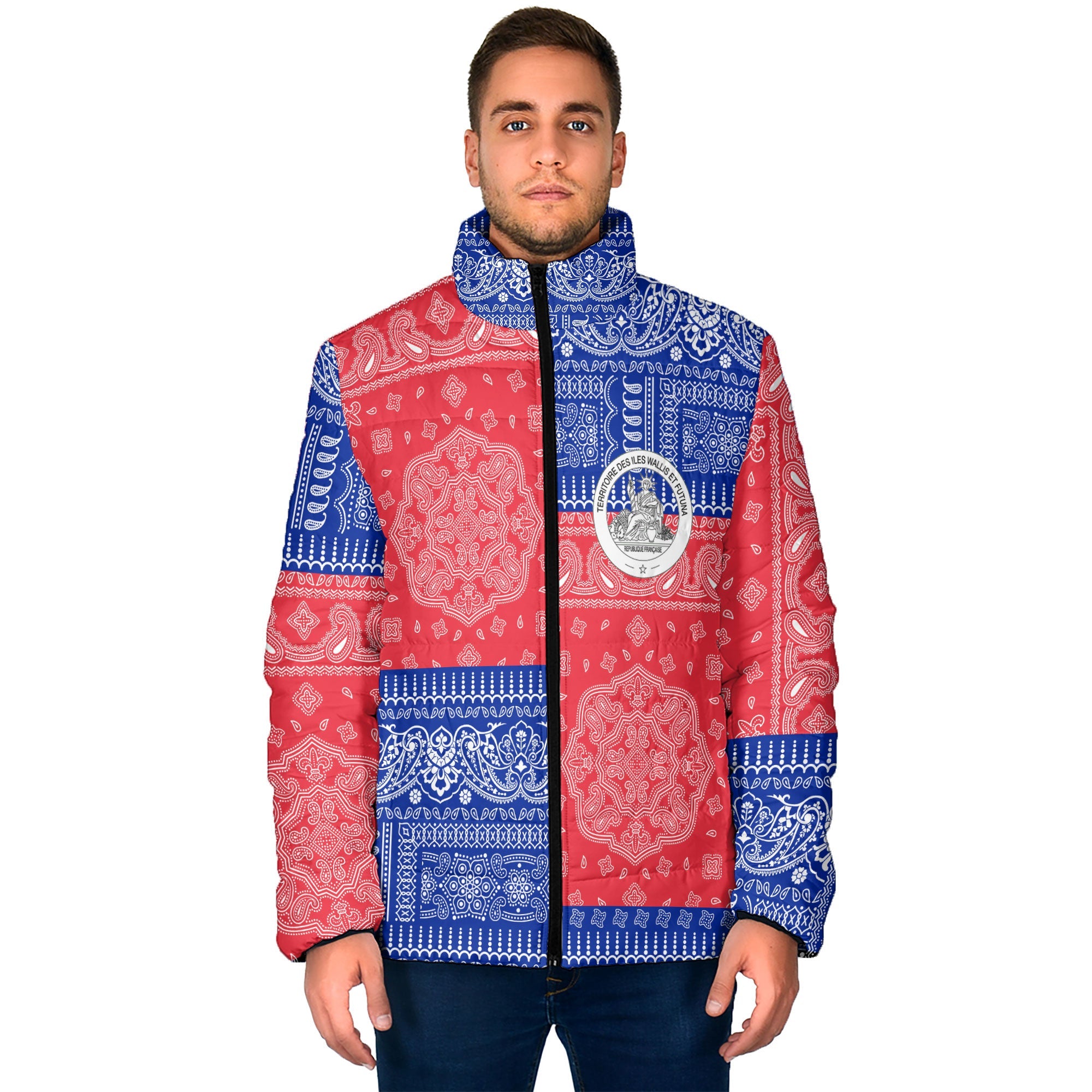 Wallis And Futuna Men Padded Jacket Flag And Paisley Basic Style 1