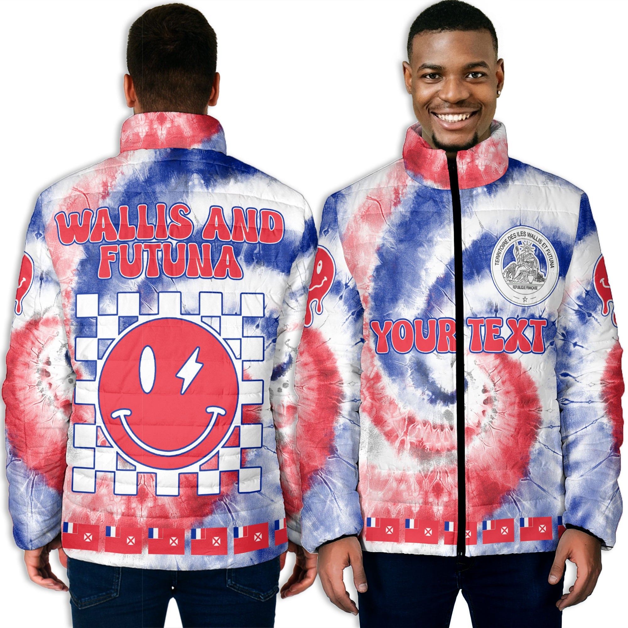 Wallis And Futuna Men Padded Jacket Custom Tie Dye Style 3