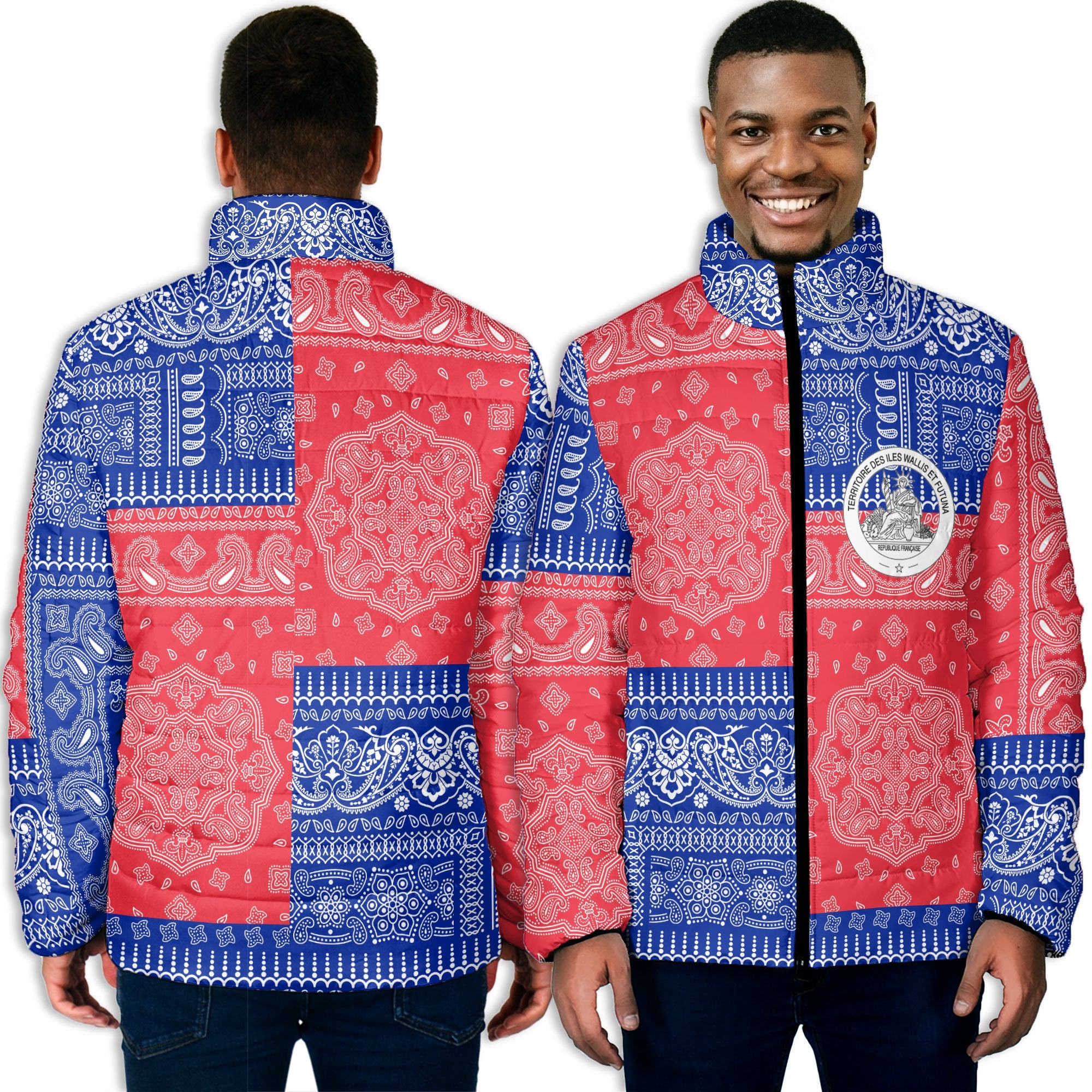 Wallis And Futuna Men Padded Jacket Flag And Paisley Basic Style 3