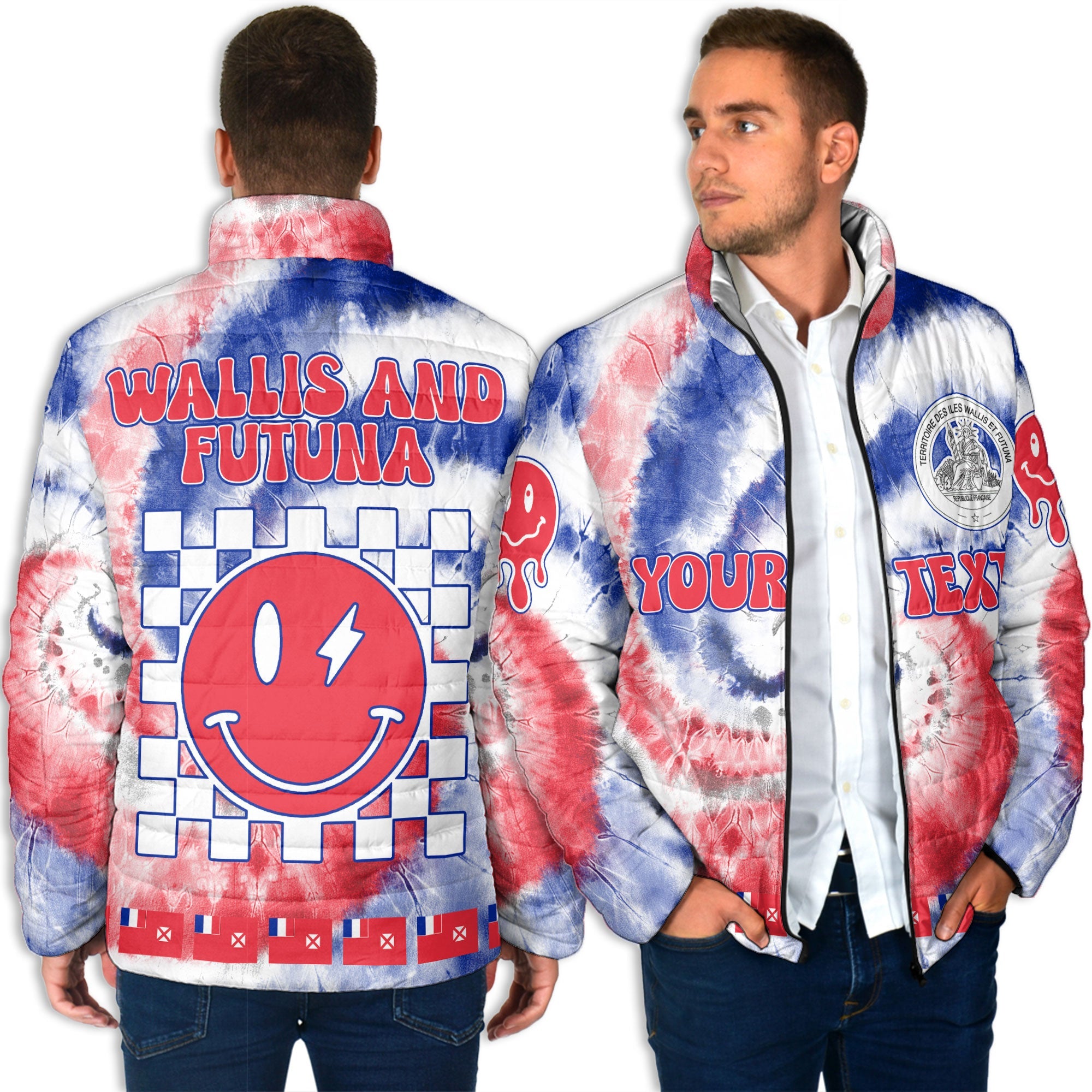 Wallis And Futuna Men Padded Jacket Custom Tie Dye Style 4