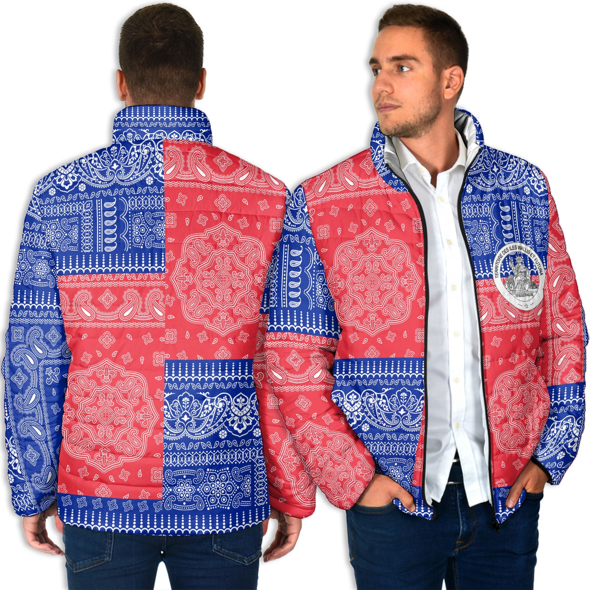 Wallis And Futuna Men Padded Jacket Flag And Paisley Basic Style 4