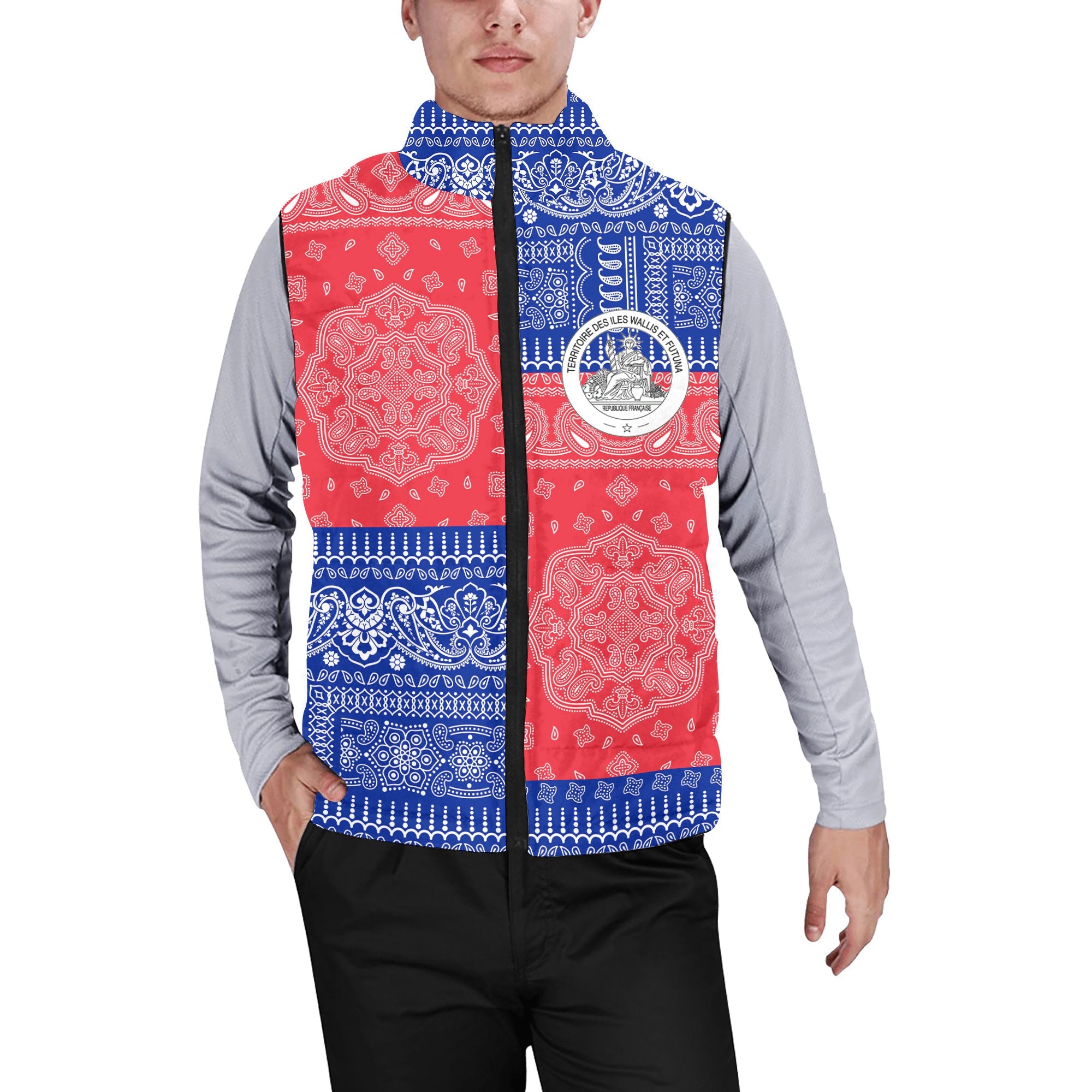 Wallis And Futuna Men Padded Jacket Vest Flag And Paisley Basic Style 1