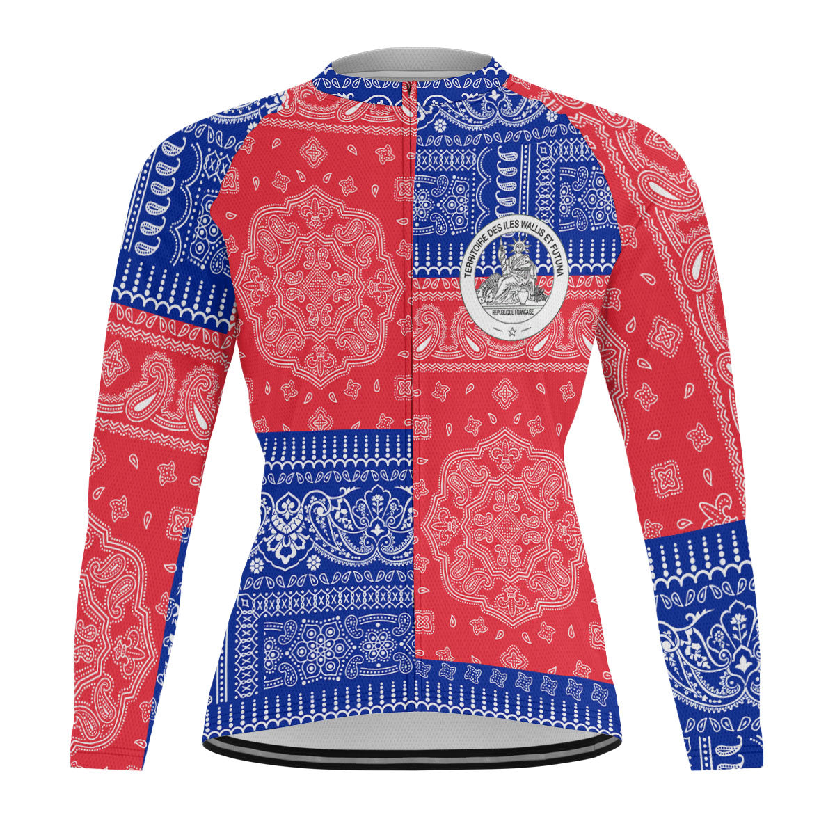 Wallis And Futuna Raglan Men Cycling Jersey Long Sleeve Flag And Paisley Basic Style 1