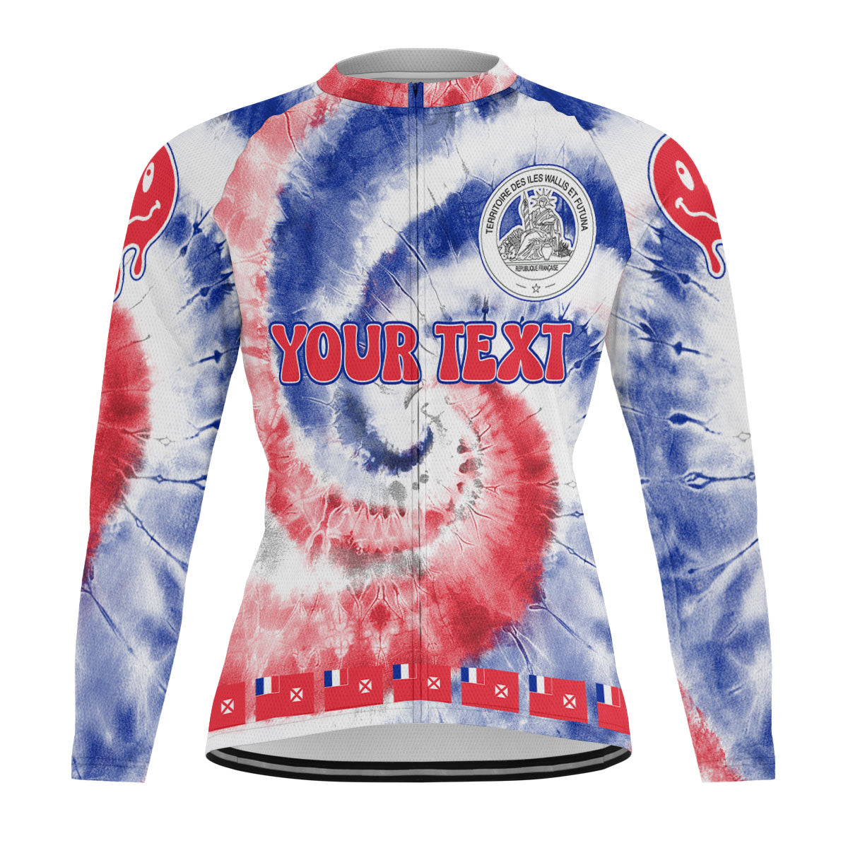 Wallis And Futuna Raglan Men Cycling Jersey Long Sleeve Custom Tie Dye Style 2