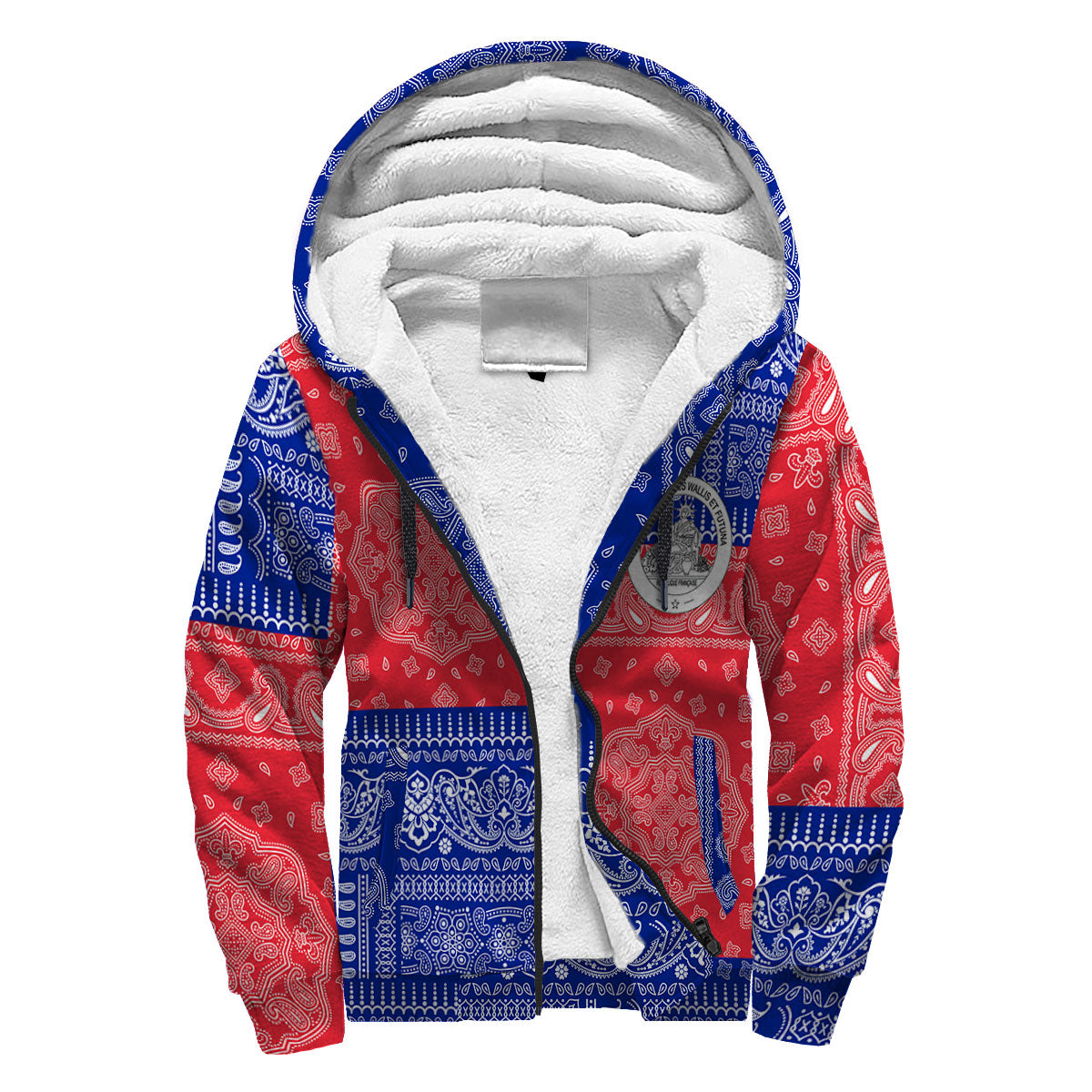 Wallis And Futuna Sherpa Hoodie Flag And Paisley Basic Style 3