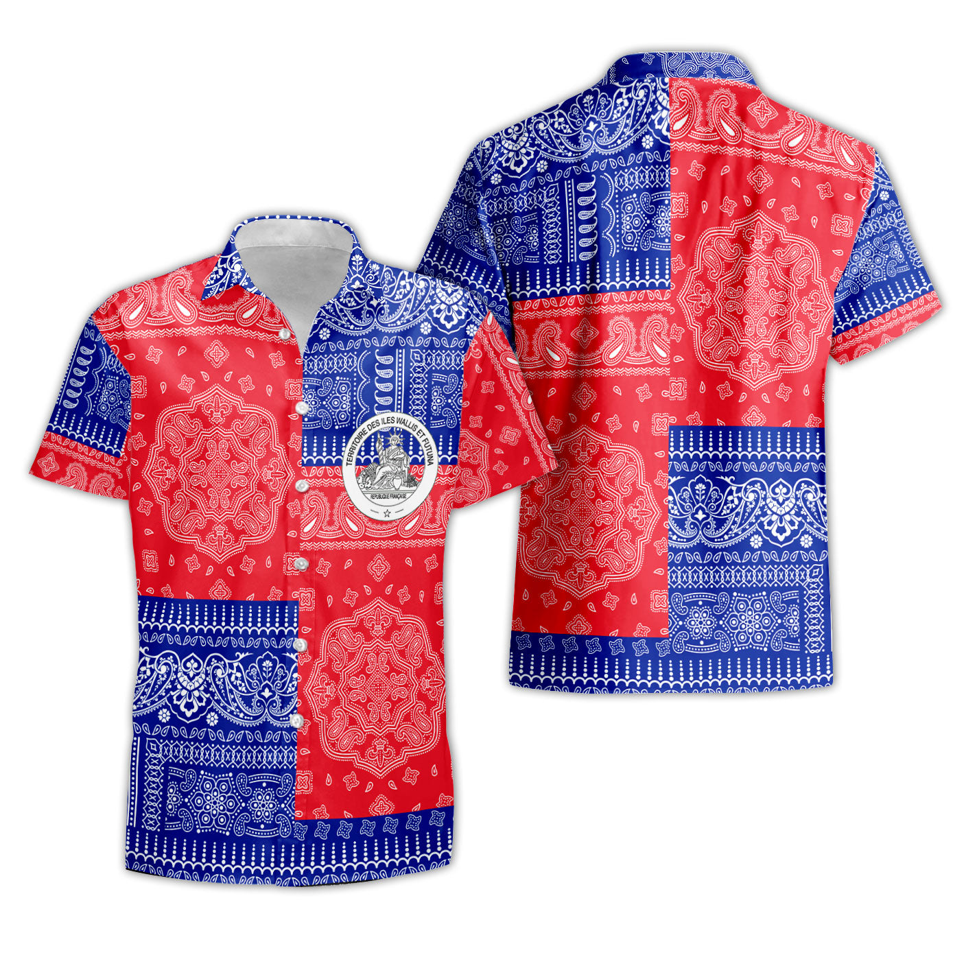 Wallis And Futuna Short Sleeve Shirt Flag And Paisley Basic Style 1