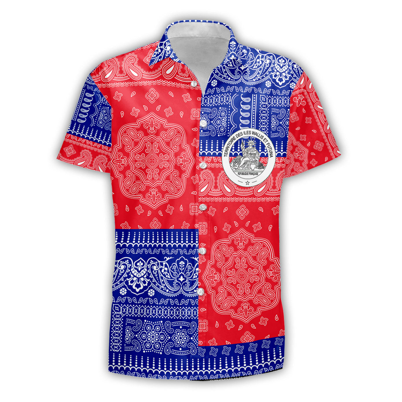 Wallis And Futuna Short Sleeve Shirt Flag And Paisley Basic Style 2