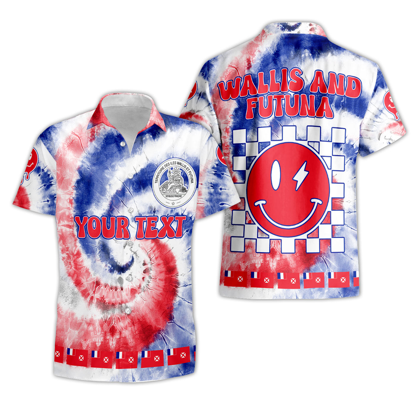 Wallis And Futuna Short Sleeve Shirt Custom Tie Dye Style 3