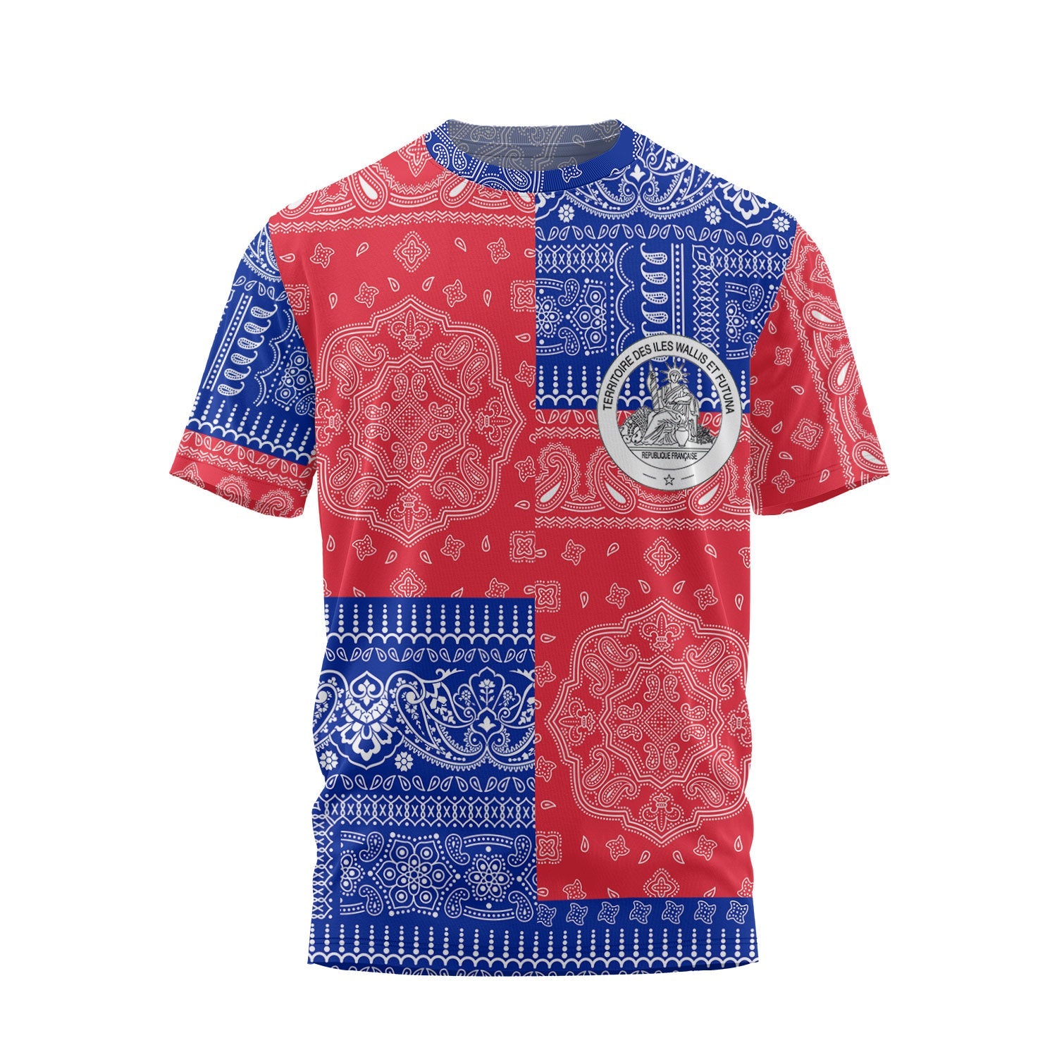 Wallis And Futuna T Shirt Flag And Paisley Basic Style 2