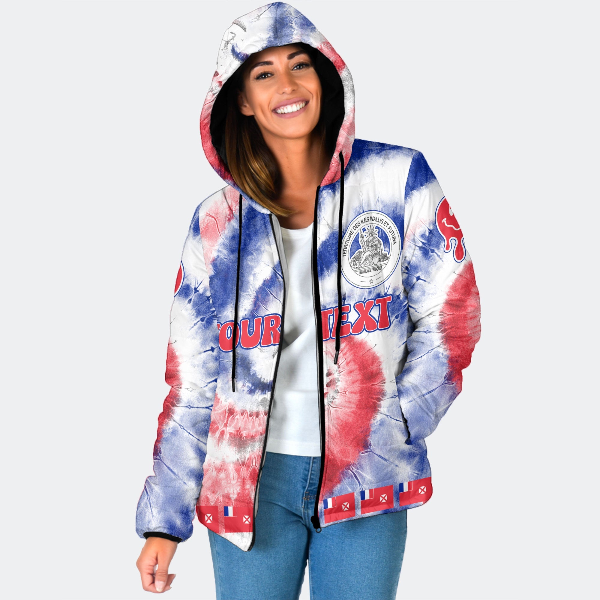 Wallis And Futuna Women Hooded Padded Jacket Custom Tie Dye Style 1