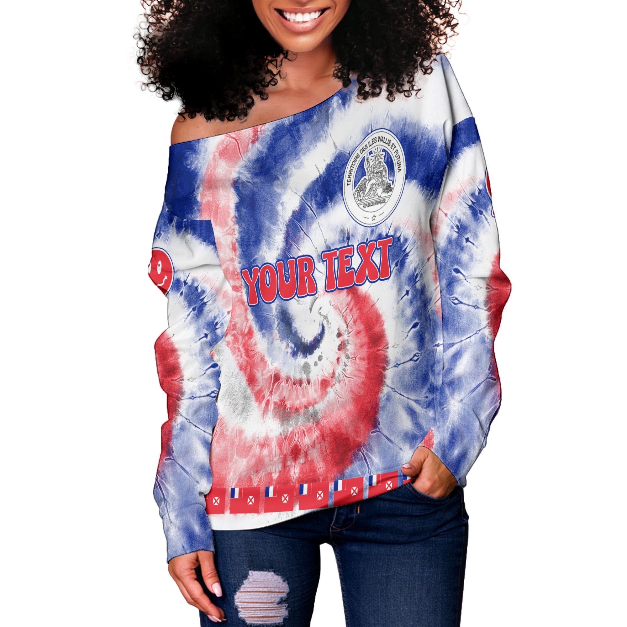 Wallis And Futuna Women Off Shoulder Sweatshirt Custom Tie Dye Style 3