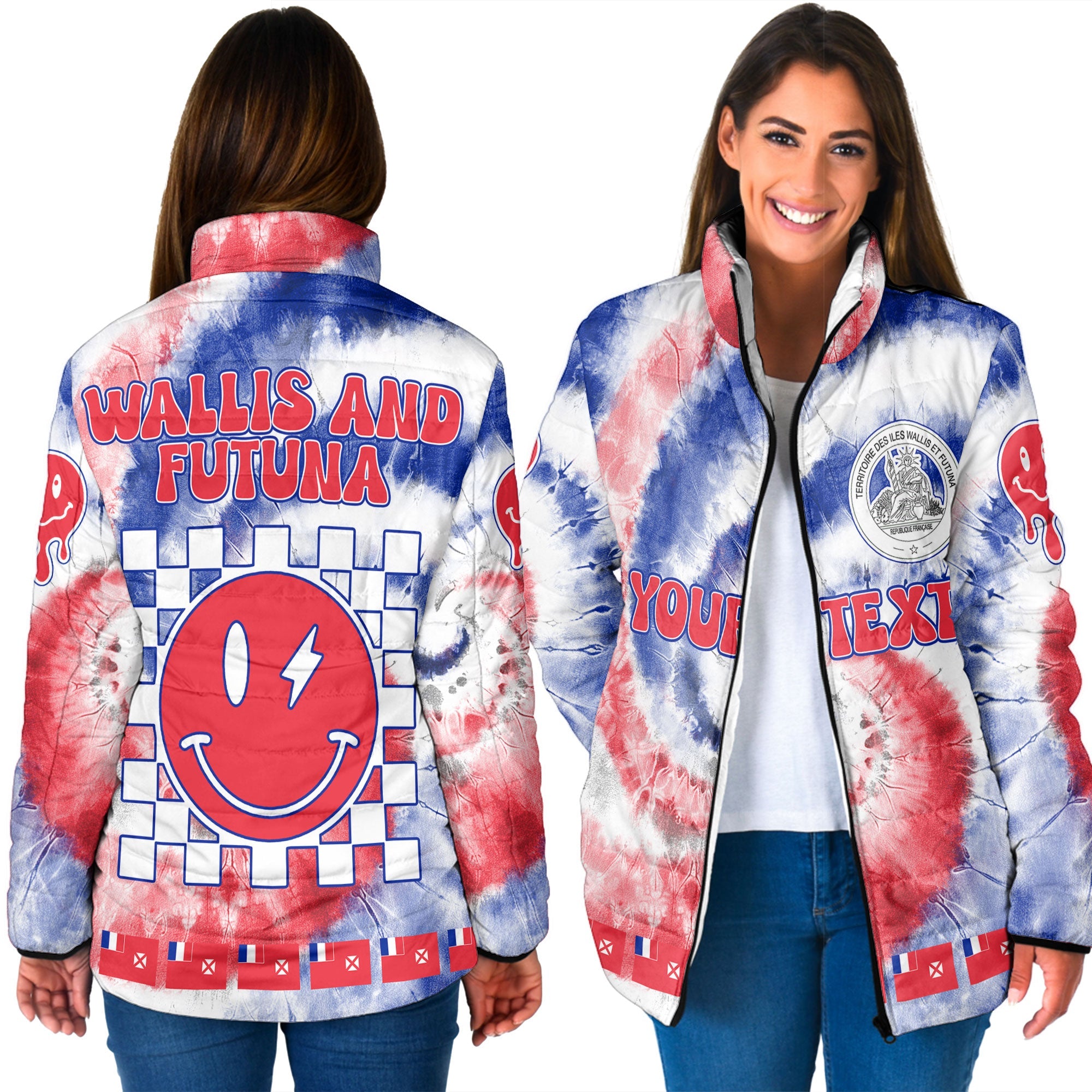 Wallis And Futuna Women Padded Jacket Custom Tie Dye Style 3