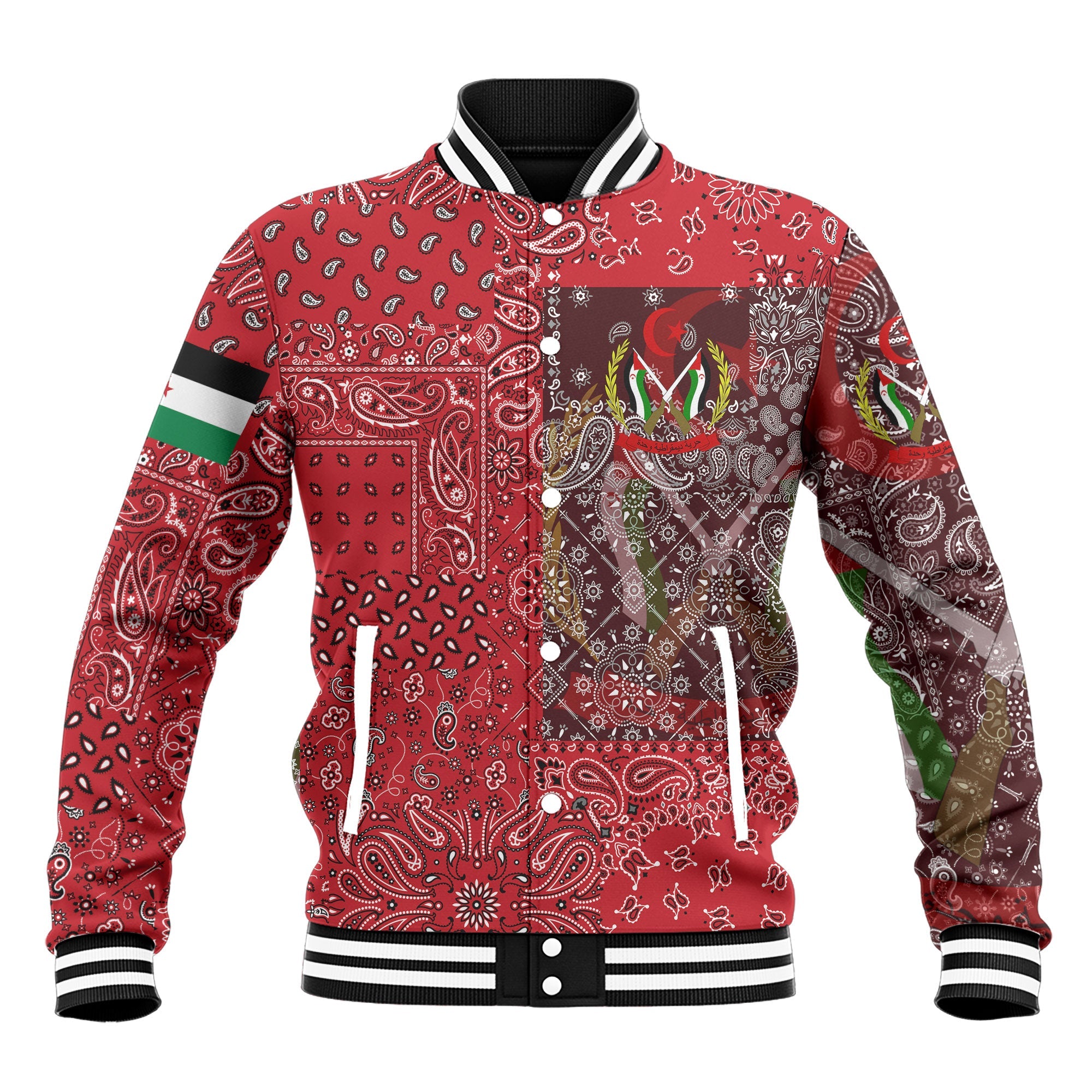 Western Sahara Baseball Jacket Paisley Flag And Skull Style 2