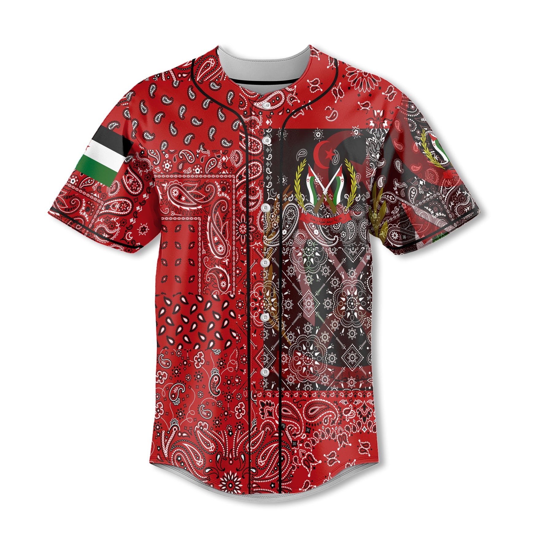 Western Sahara Baseball Jersey Paisley Flag And Skull Style 2