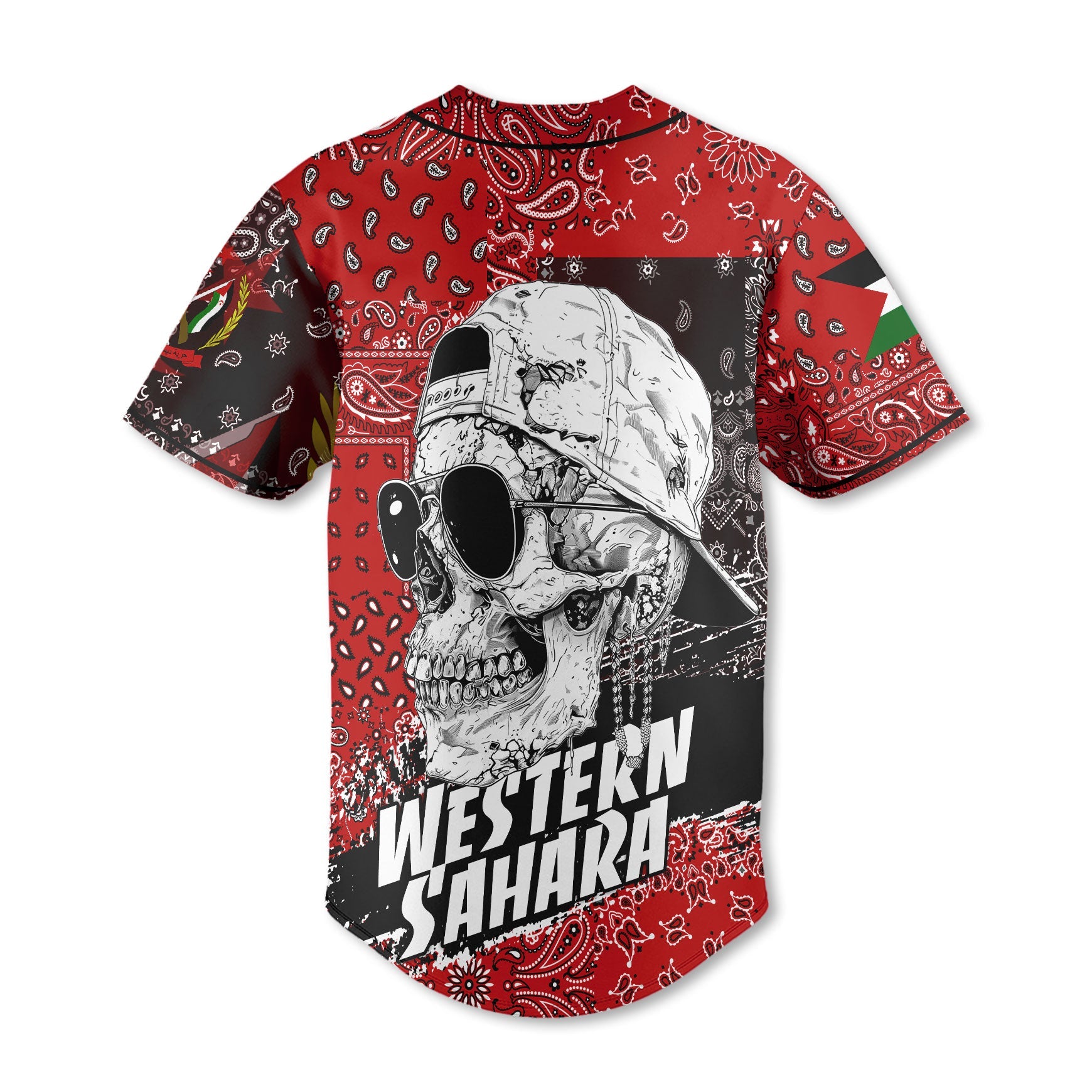 Western Sahara Baseball Jersey Paisley Flag And Skull Style 3