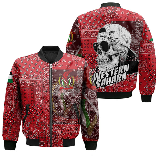 Western Sahara Bomber Jacket Paisley Flag And Skull Style 1