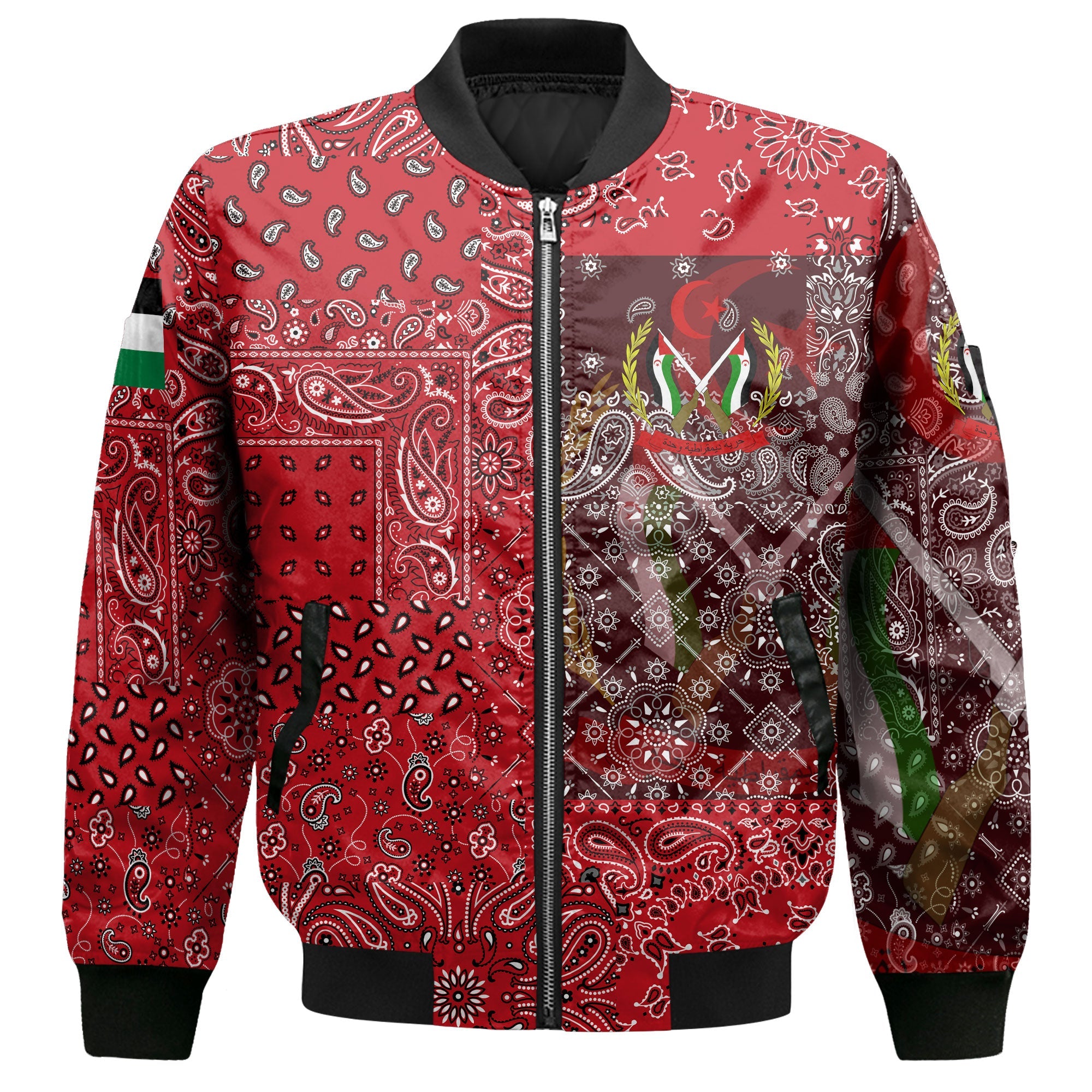 Western Sahara Bomber Jacket Paisley Flag And Skull Style 2