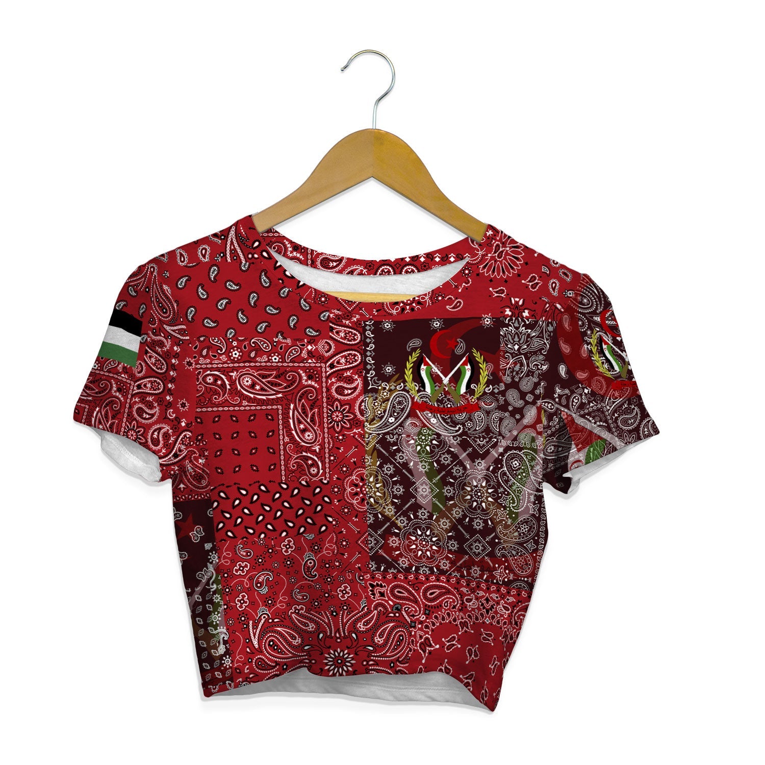 Western Sahara Croptop T Shirt Paisley Flag And Skull Style 1