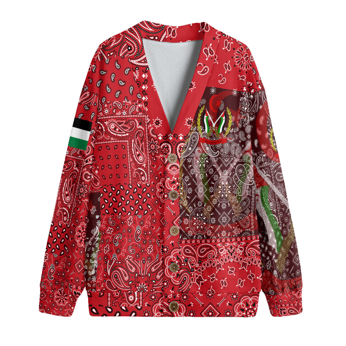 Western Sahara Fleece Cardigan Paisley Flag And Skull Style 1