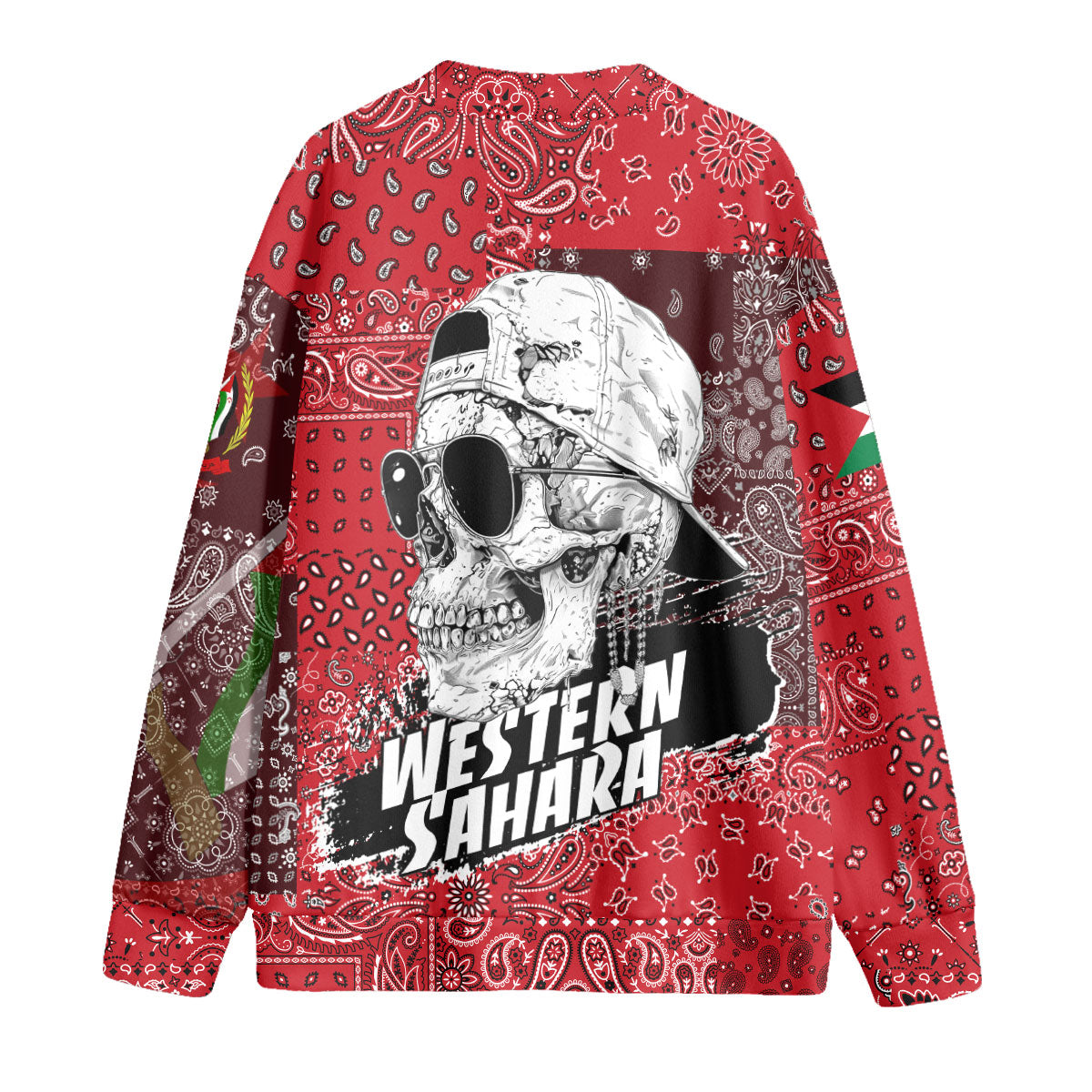 Western Sahara Fleece Cardigan Paisley Flag And Skull Style 2